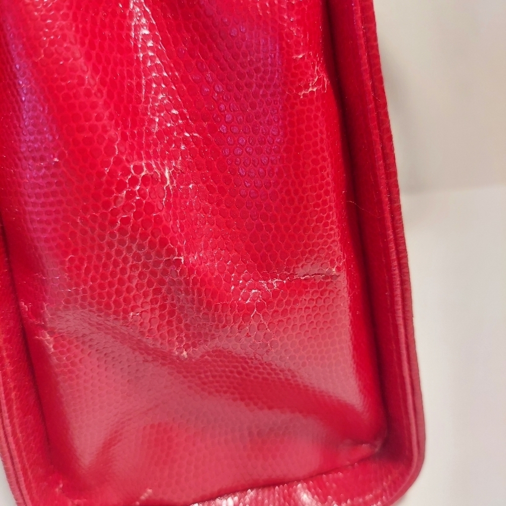 Giorgio Beverly Hills Hand Bag Red Faux Leather Bamboo Straps Minor Damage - Picture 3 of 16